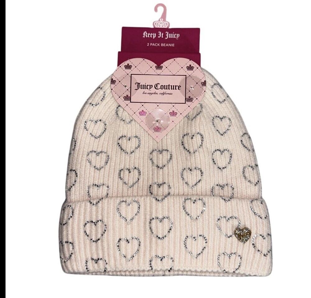 Juicy Couture Womens 2 Pack Pink and Gray Winter Beanie Set New